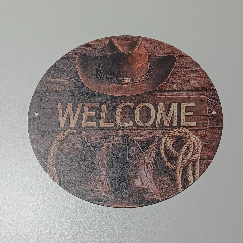 Vintage Western Cowboy Welcome Hat Boots Rope Design Wall Art2D